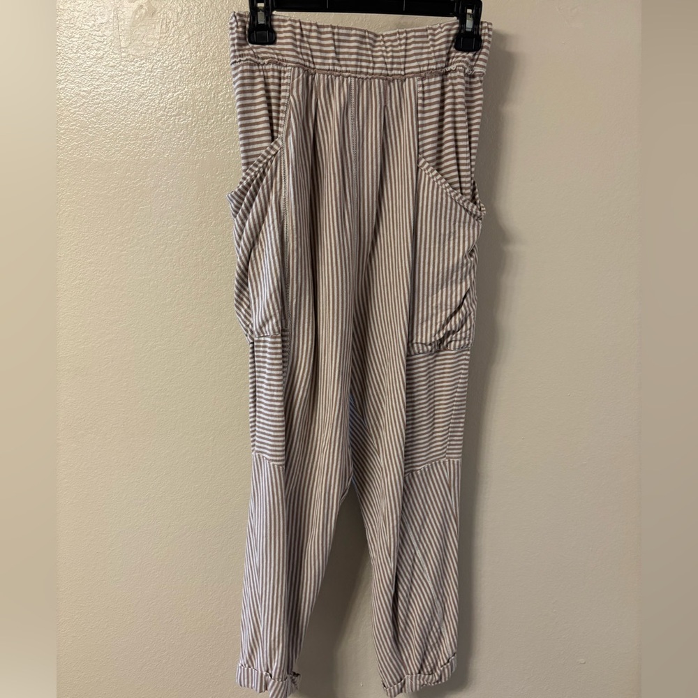 Free People Tan and White Striped Pants